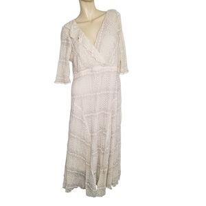 CHRIS McLaughlin Cream Lace Midi Dress sz 16 Cottagecore Prairie Boho Lagenlook